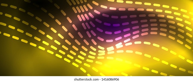 Neon vector wave lines abstract background, magic futuristic techno design, vector motion concept