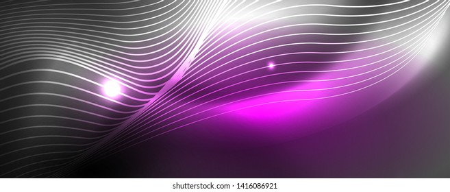 Neon vector wave lines abstract background, magic futuristic techno design, vector motion concept