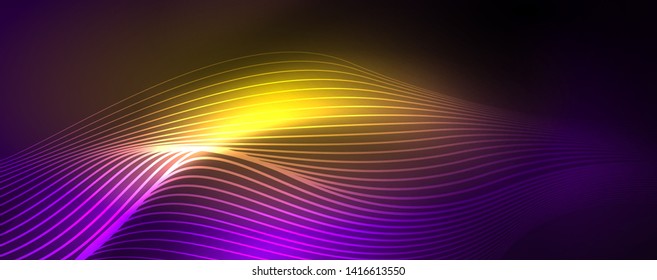 Neon vector wave lines abstract background, magic futuristic techno design, vector motion concept