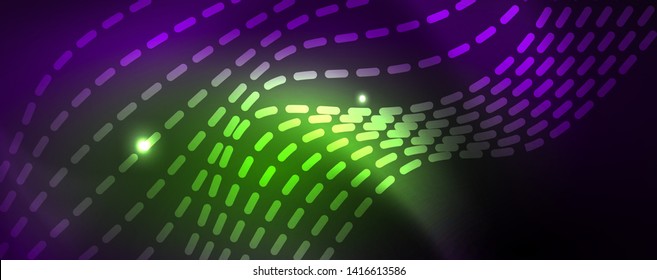Neon vector wave lines abstract background, magic futuristic techno design, vector motion concept