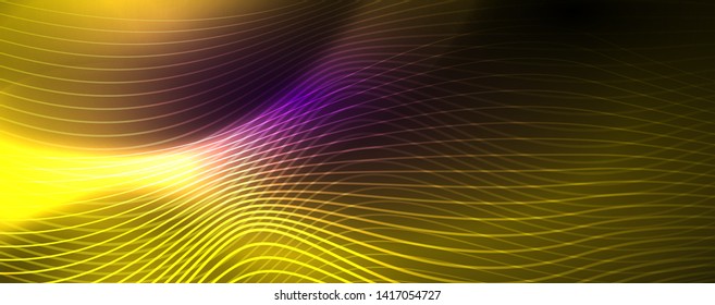 Neon vector wave lines abstract background, magic futuristic techno design, vector motion concept