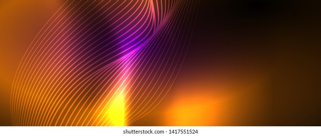 Fondo abstracto de líneas de onda vector neón, diseño tecnológico futurista mágico, concepto de movimiento vectorial
