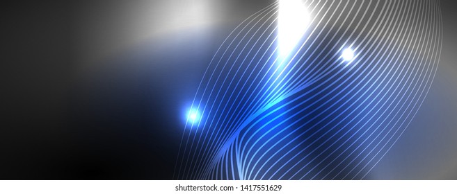 Neon vector wave lines abstract background, magic futuristic techno design, vector motion concept