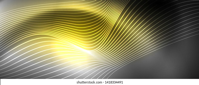 Neon vector wave lines abstract background, magic futuristic techno design, vector motion concept