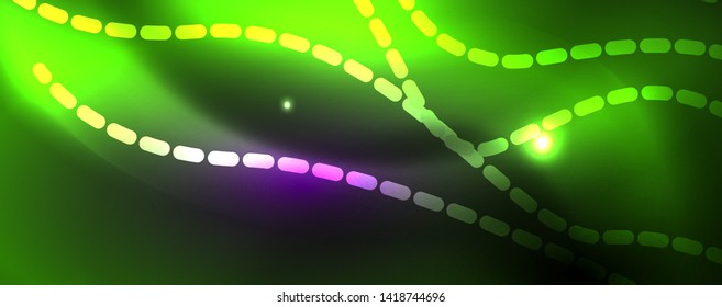 Neon vector wave lines abstract background, magic futuristic techno design, vector motion concept