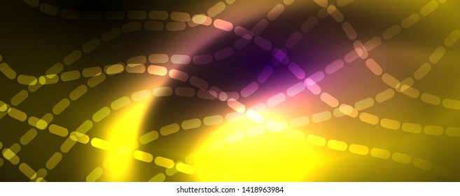 Neon vector wave lines abstract background, magic futuristic techno design, vector motion concept