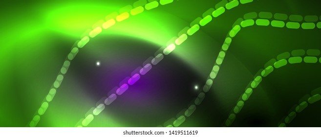 Neon vector wave lines abstract background, magic futuristic techno design, vector motion concept