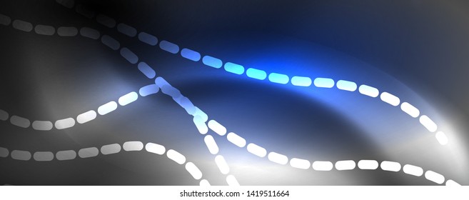 Neon vector wave lines abstract background, magic futuristic techno design, vector motion concept