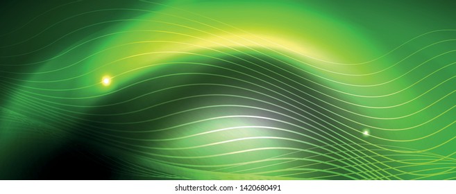 Neon vector wave lines abstract background, magic futuristic techno design, vector motion concept