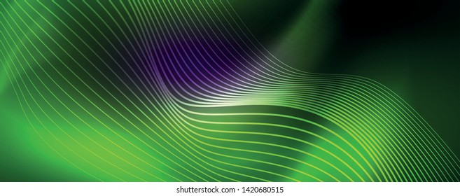 Fondo abstracto de líneas de onda vector neón, diseño tecnológico futurista mágico, concepto de movimiento vectorial