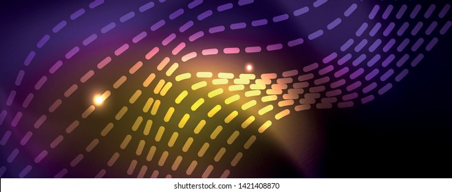 Neon vector wave lines abstract background, magic futuristic techno design, vector motion concept