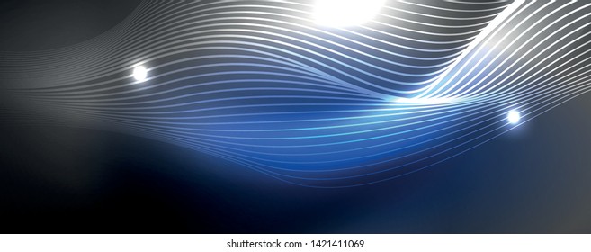 Neon vector wave lines abstract background, magic futuristic techno design, vector motion concept