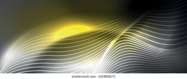 Neon vector wave lines abstract background, magic futuristic techno design, vector motion concept