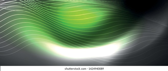 Neon vector wave lines abstract background, magic futuristic techno design, vector motion concept