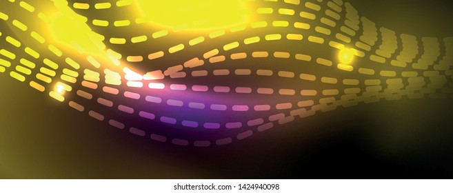 Fondo abstracto de líneas de onda vector neón, diseño tecnológico futurista mágico, concepto de movimiento vectorial