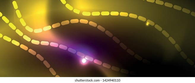 Neon vector wave lines abstract background, magic futuristic techno design, vector motion concept