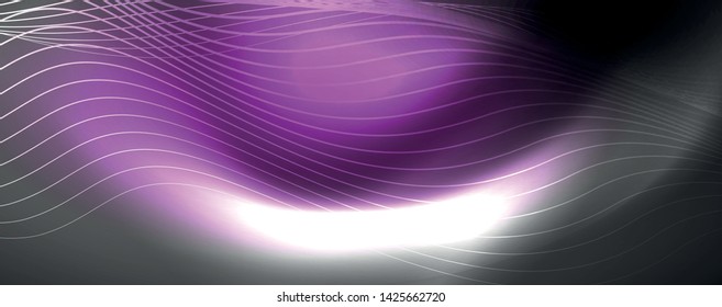 Neon vector wave lines abstract background, magic futuristic techno design, vector motion concept