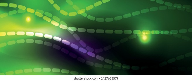 Neon vector wave lines abstract background, magic futuristic techno design, vector motion concept