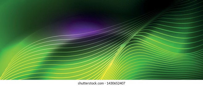 Fondo abstracto de líneas de onda vector neón, diseño tecnológico futurista mágico, concepto de movimiento vectorial