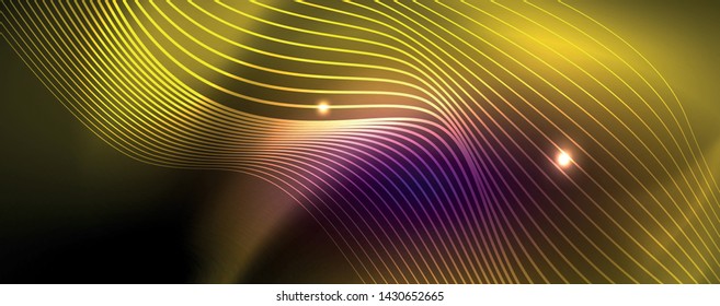 Neonvektorwellenlinien, abstrakter Hintergrund, magisches futuristisches Techno-Design, Vektorgrafik-Konzept