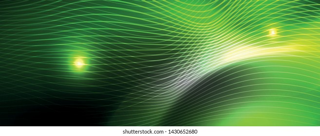 Neon vector wave lines abstract background, magic futuristic techno design, vector motion concept