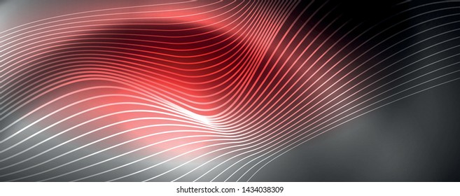 Neon vector wave lines abstract background, magic futuristic techno design, vector motion concept