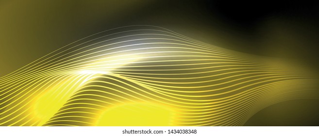 Fondo abstracto de líneas de onda vector neón, diseño tecnológico futurista mágico, concepto de movimiento vectorial