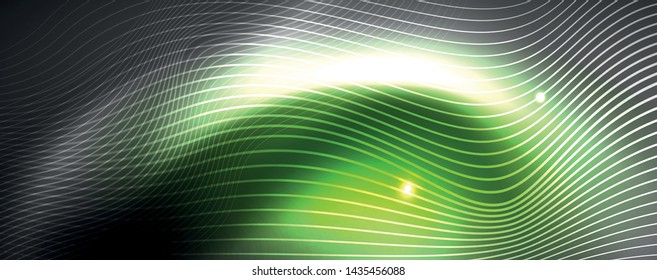 Neon vector wave lines abstract background, magic futuristic techno design, vector motion concept