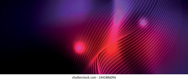 Fondo abstracto de líneas de onda vector neón, diseño tecnológico futurista mágico, concepto de movimiento vectorial