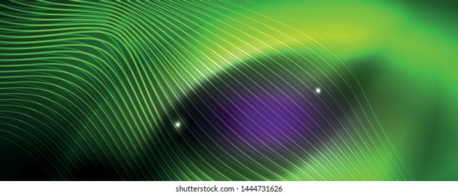 Neon vector wave lines abstract background, magic futuristic techno design, vector motion concept