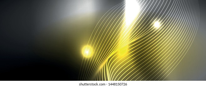Neon vector wave lines abstract background, magic futuristic techno design, vector motion concept