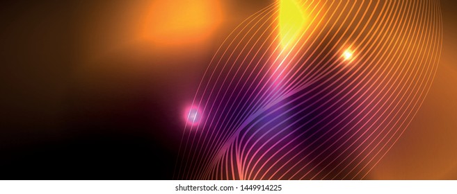 Neon vector wave lines abstract background, magic futuristic techno design, vector motion concept