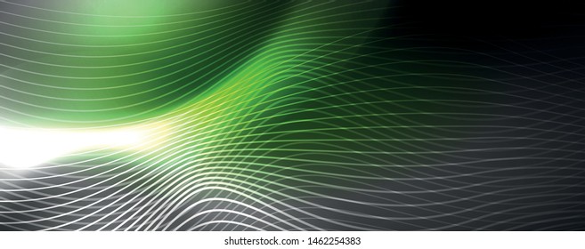 Neon vector wave lines abstract background, magic futuristic techno design, vector motion concept