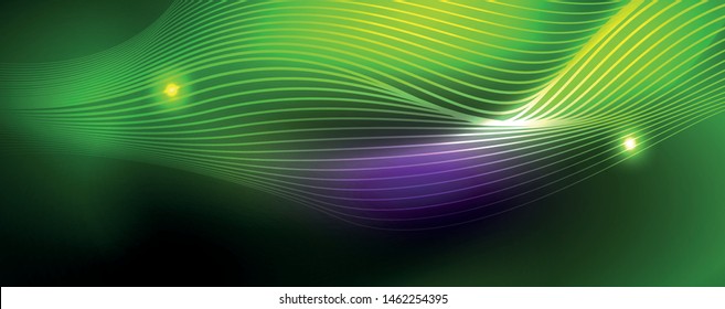 Neon vector wave lines abstract background, magic futuristic techno design, vector motion concept