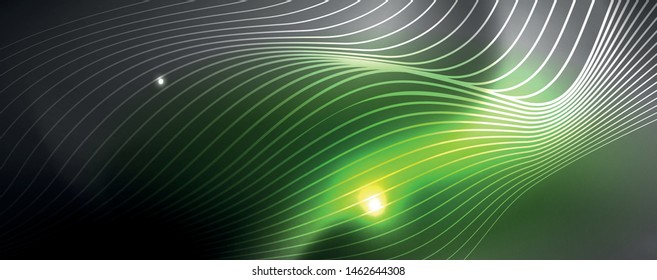 Neon vector wave lines abstract background, magic futuristic techno design, vector motion concept