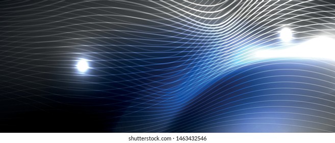 Neon vector wave lines abstract background, magic futuristic techno design, vector motion concept