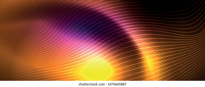 Neon vector wave lines abstract background, magic futuristic techno design, vector motion concept