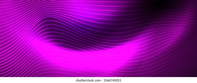 Neon vector wave lines abstract background, magic futuristic techno design, vector motion concept