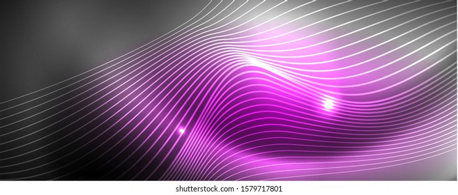 Neon vector wave lines abstract background, magic futuristic techno design, vector motion concept