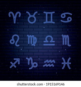 Neon Vector Zodiac Icons on Dark Background