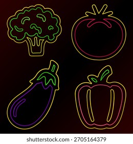 Neon Veggie Icons Pack Vetor Design