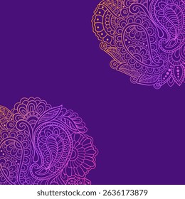 Neon vibrant background with paisley floral corners