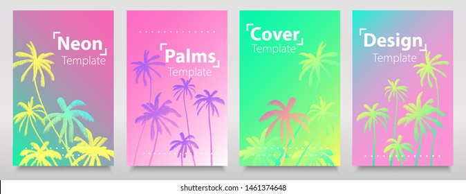 Neon vibrant gradients on iridescent background. Collection of glitch set. Modern bright neon colours brochure, flyers, banners, poster.