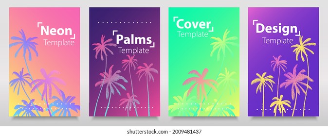 Neon vibrant gradients on iridescent background. Collection of glitch set. Colorful bright neon colours template concept. Light art print.