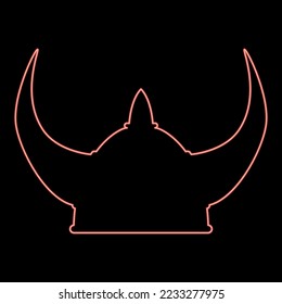 Neon viking helmet icon black color vector illustration flat style simple imagein circle round red color vector illustration image flat style light