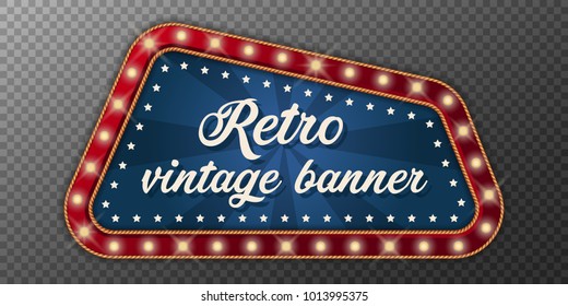 Neon vintage banner. Retro light sign. Vector illustration.