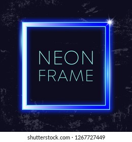 Neon vintage frame. Glowing rectangle banner on grunge background. Vector illustration.