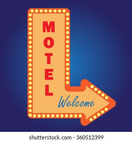 Neon vintage motel signwith light bulbs