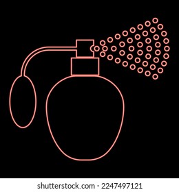 Neon vintage spray Old aerosol perfume Essence in container Flacon Glass bottle perfume with pump cloud bubble Fragrance retro concept red color vector illustration image flat style light