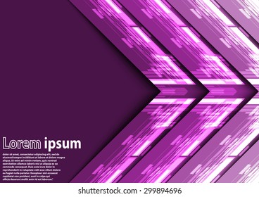 Neon violet arrow abstract background. Vector illustration